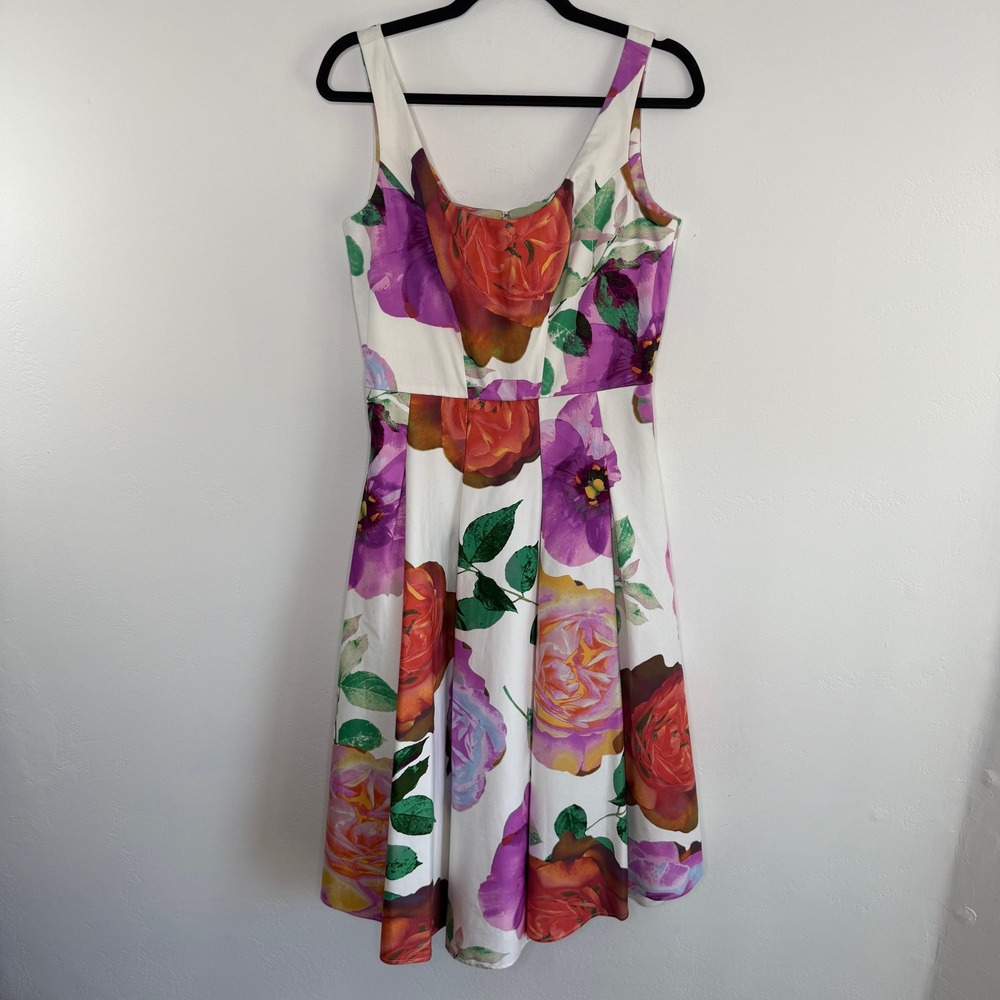 Calvin Klein Floral Fit & Flare Dress 8 White Roses Garden Party Wedding Guest - Picture 4 of 12